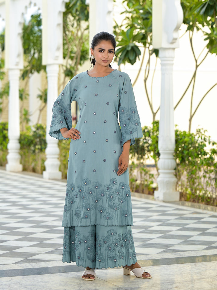 Vaami - Scallop Kurta & Palazzo (Glaucous Grey)