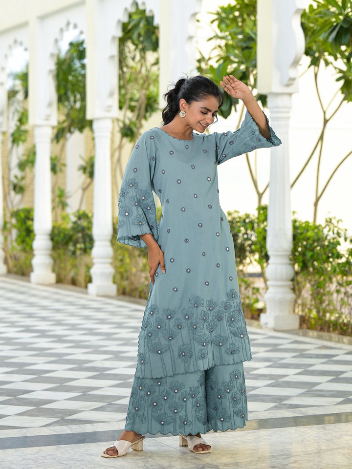 Vaami - Scallop Kurta & Palazzo (Glaucous Grey)