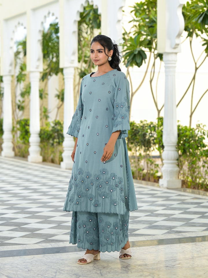 Vaami - Scallop Kurta & Palazzo (Glaucous Grey)
