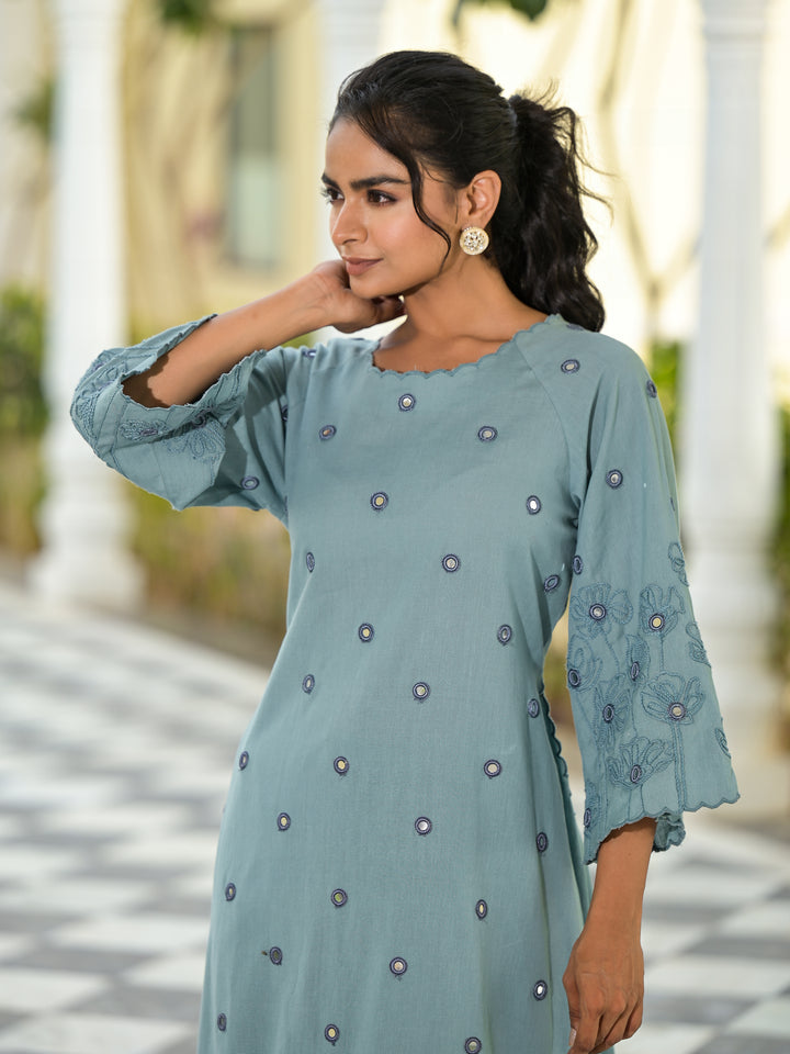 Vaami - Scallop Kurta & Palazzo (Glaucous Grey)