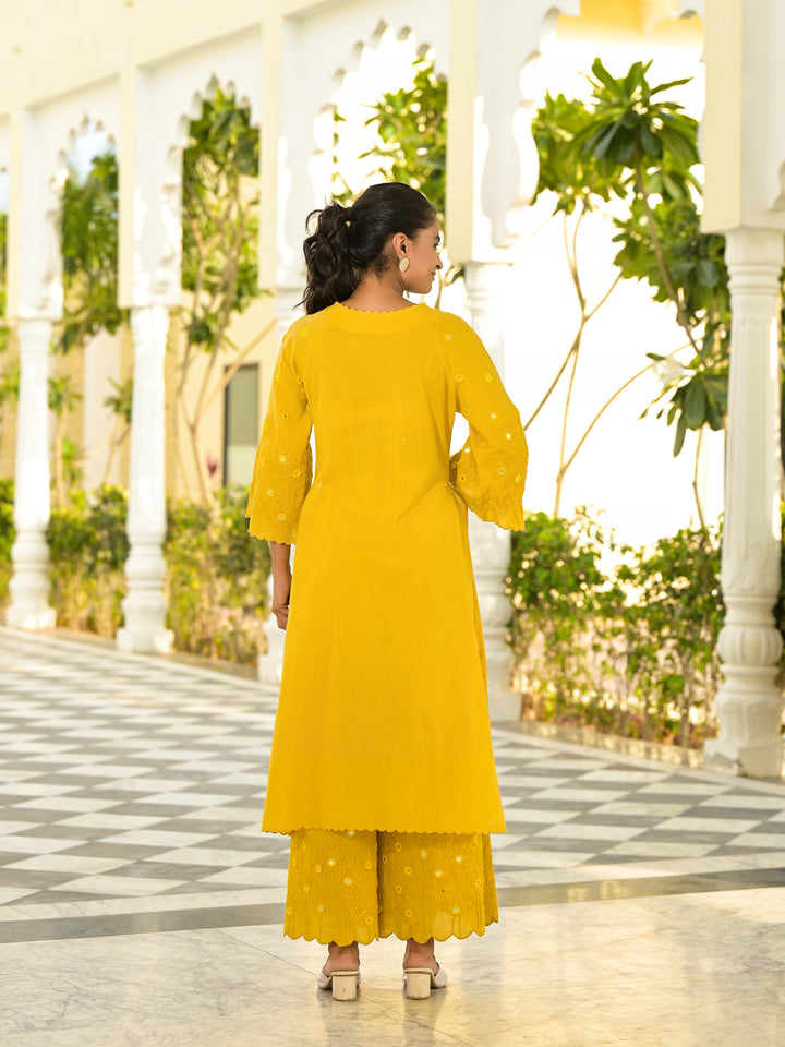 Vaami - Scallop Kurta & Palazzo (Mustard)