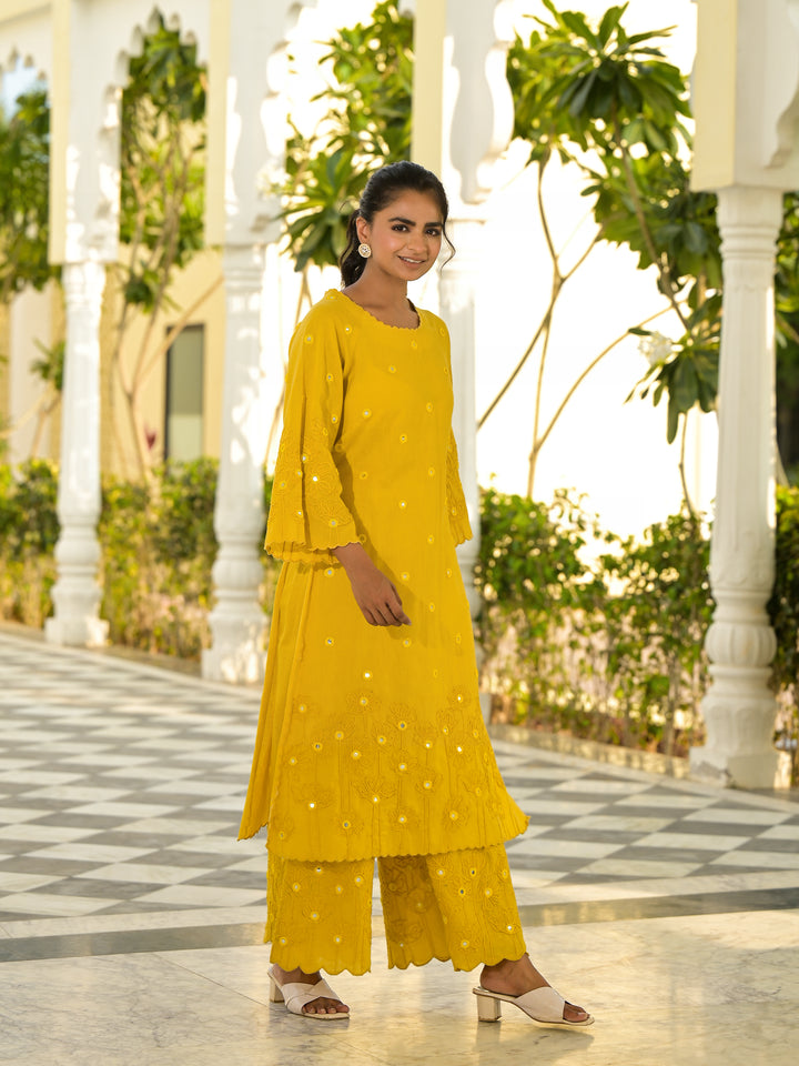 Vaami - Scallop Kurta & Palazzo (Mustard)