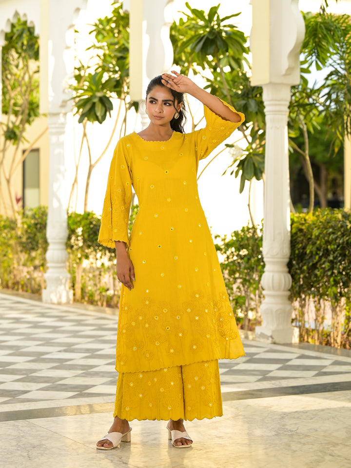 Vaami - Scallop Kurta & Palazzo (Mustard)