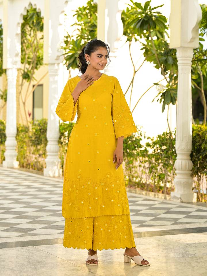 Vaami - Scallop Kurta & Palazzo (Mustard)