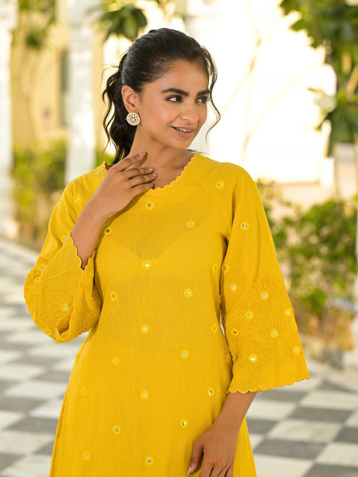 Vaami - Scallop Kurta & Palazzo (Mustard)