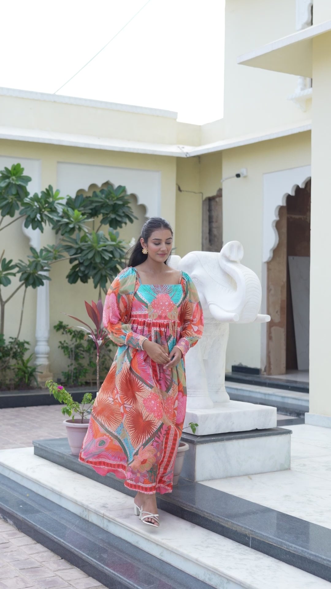 Moss Path - Off The Shoulders Dress  (Warm Patterned)