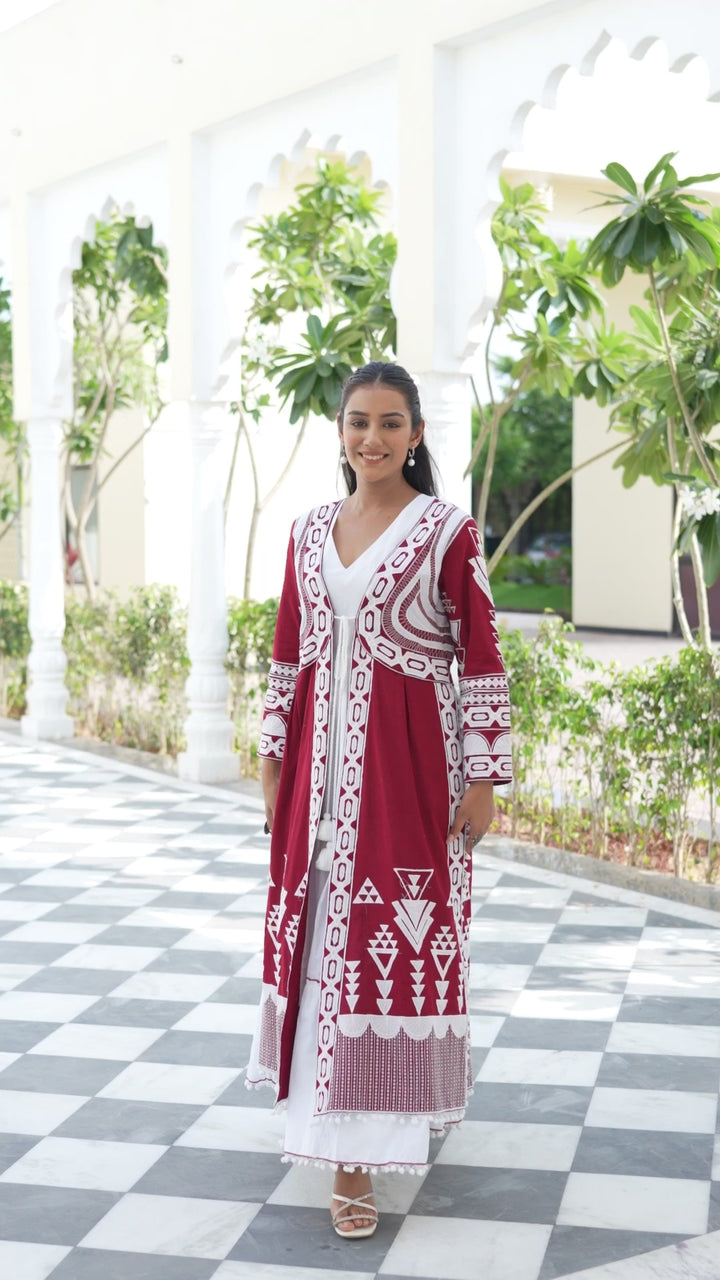Gossamer - Dress With Long Jacket (Maroon)