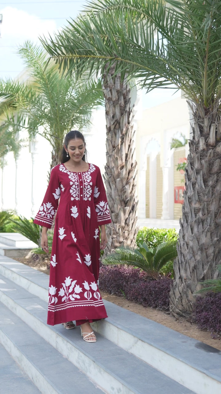 Moonlit - Gathered Kurta & Palazzo (Maroon)