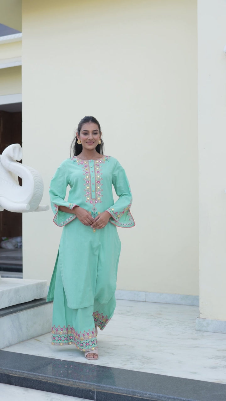 Aanta - Straight Kurta & Palazzo (Aqua)