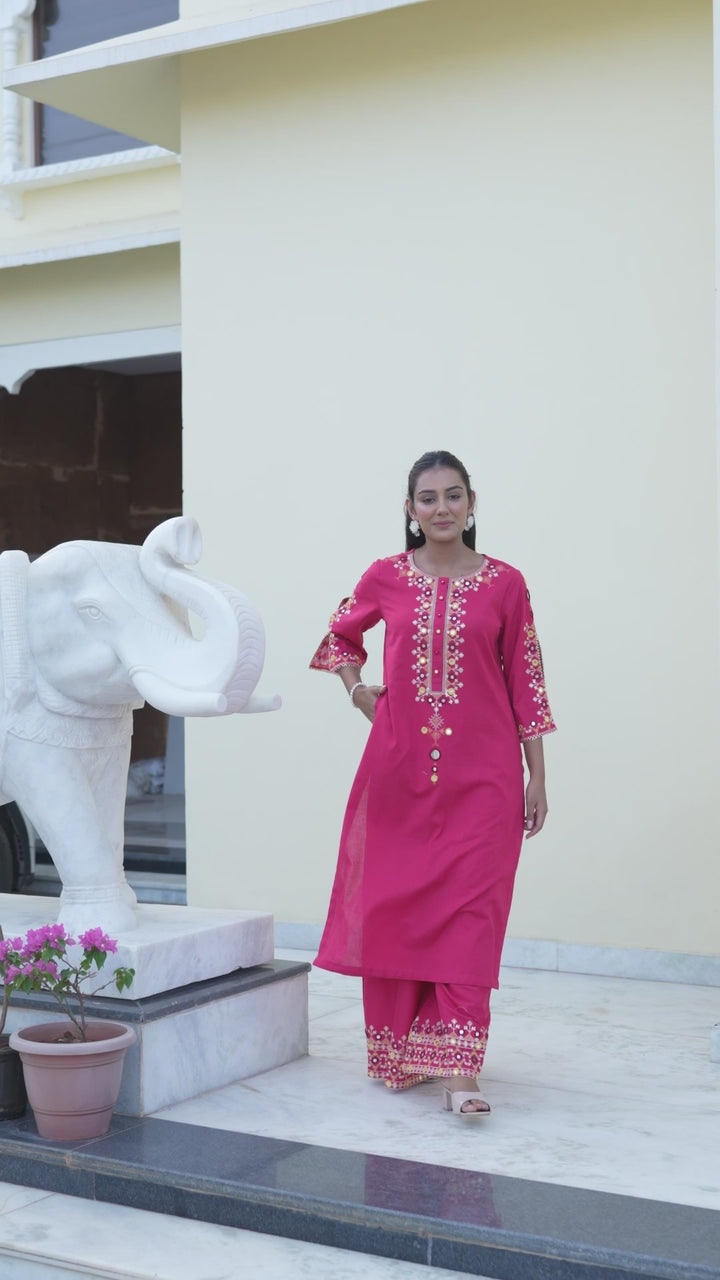 Aanta - Straight Kurta & Palazzo (Fuscia)