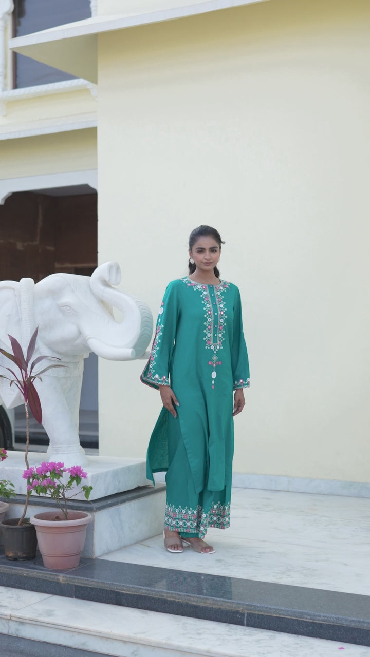 Aanta - Straight Kurta & Palazzo (Teal)